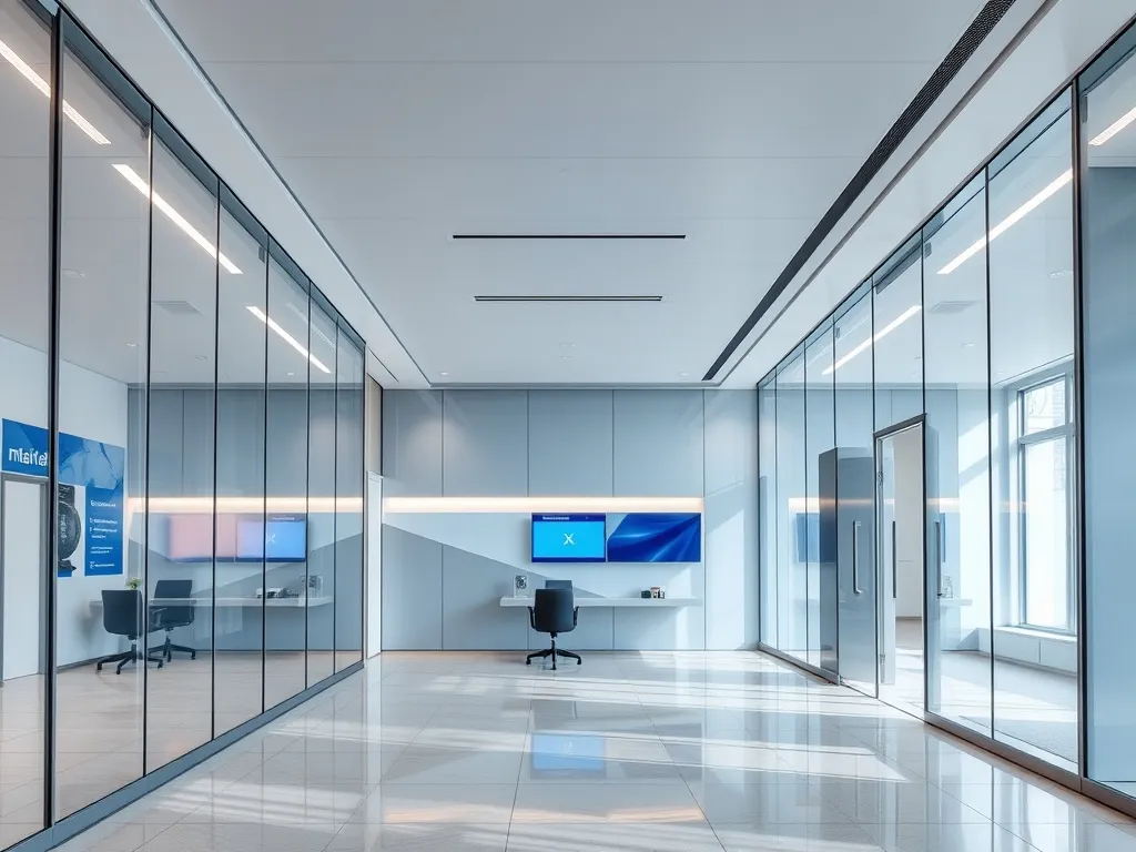 Interior of a modern bank branch in Hungary, minimalist desi