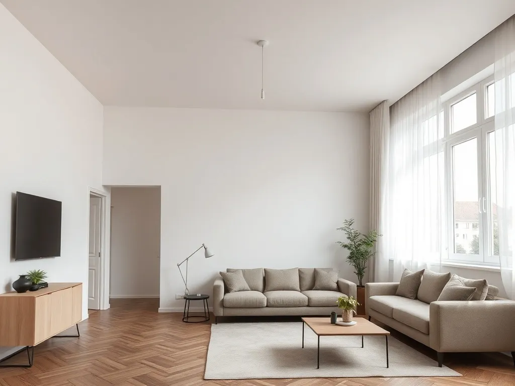 A minimalist interior of a refurbished apartment in Miskolc,