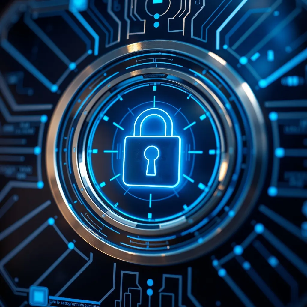 Close-up of a high-tech digital security interface with blue